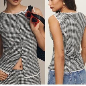 Reformation Amela Linen Top Gingham SIZE 8